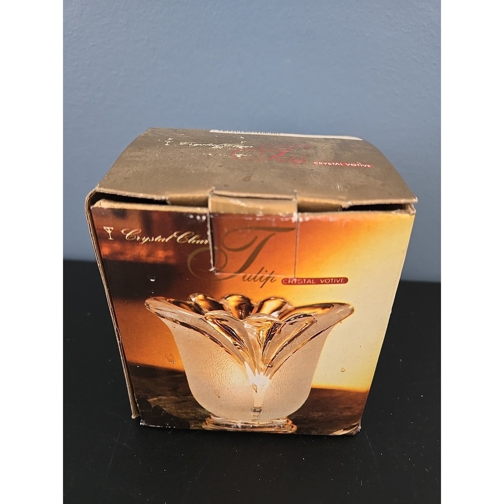 Vintage NIB Crystal Decorative Frosted Glass Tulip Votive‎ Candle Holder
